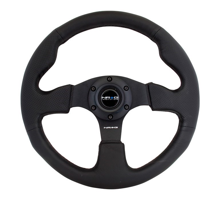 NRG Reinforced Steering Wheel (320mm) Black Leather w/Black Stitching Package